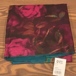 Susan Graver Reversible Print-to-solid Woven Scarf Teal/Magenta‎